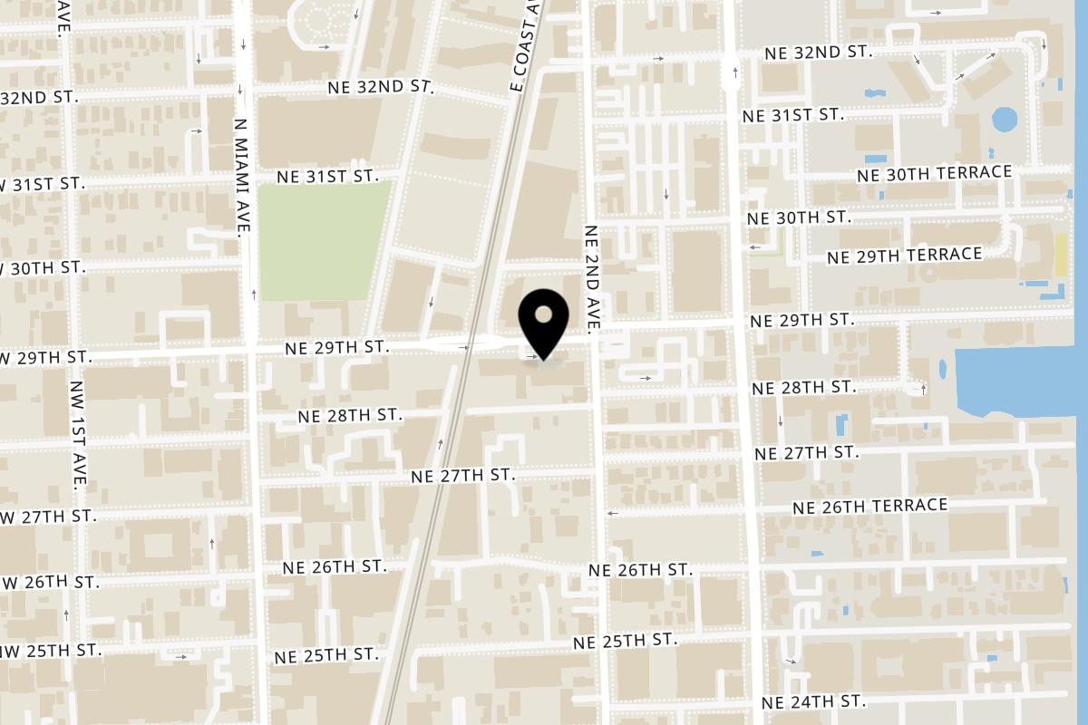 Map showing the location of Toasted Bagelry & Deli on 178 NE 29th St in Miami